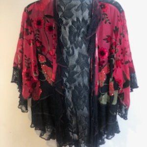 Lacy Red & Black Open Cardigan